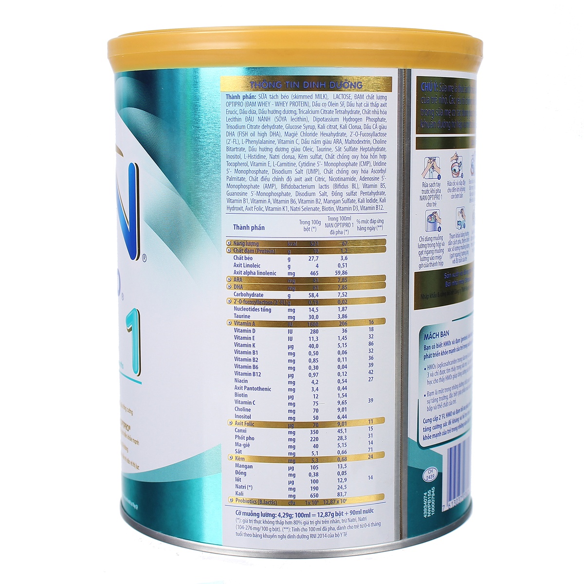 Sữa Nan HMO Optipro 1 800g (0 - 6 tháng) - mặt phải