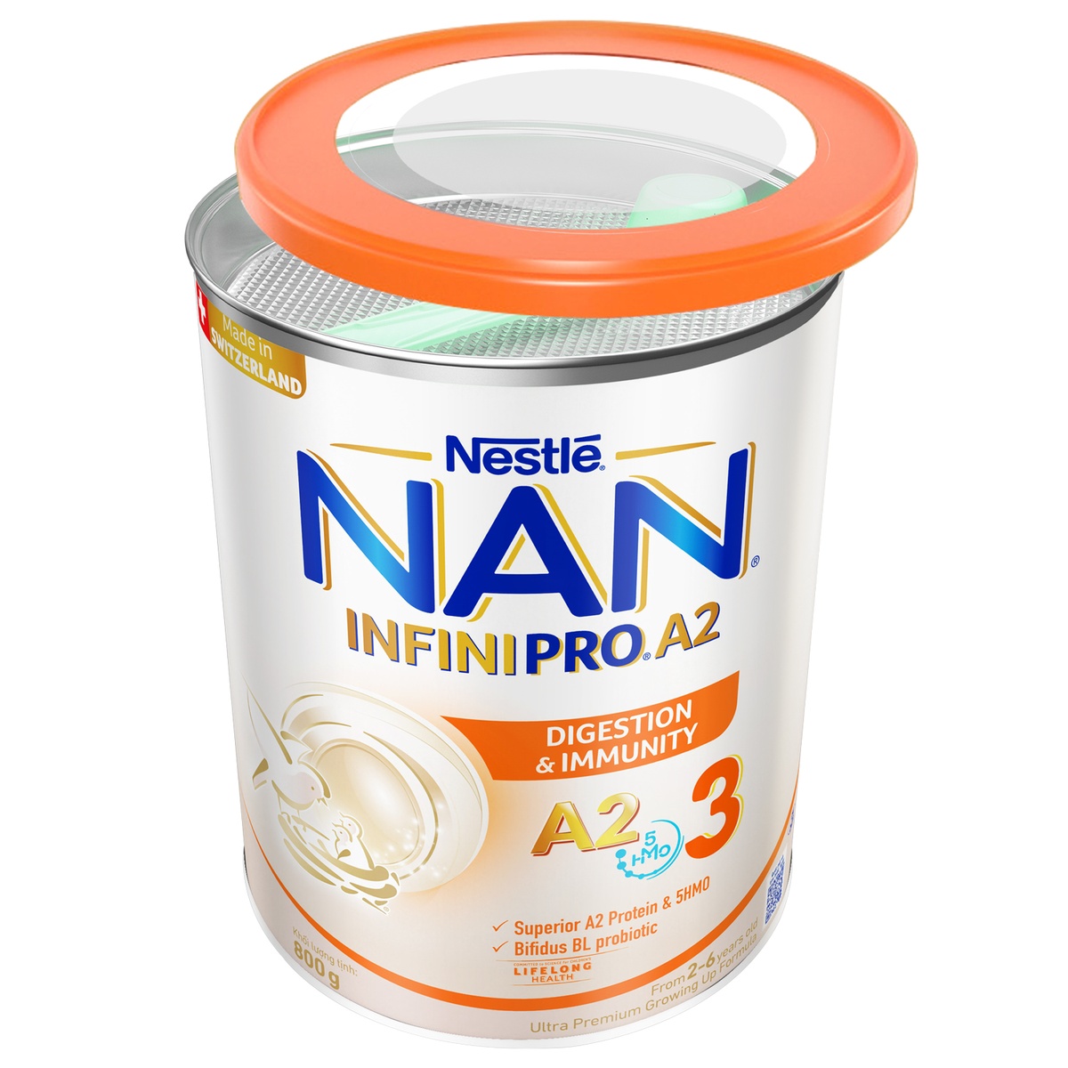 Sản phẩm dinh dưỡng công thức Nan InfiniPro A2 số 3 800g cho bé 2-6 tuổi - mặt sau
