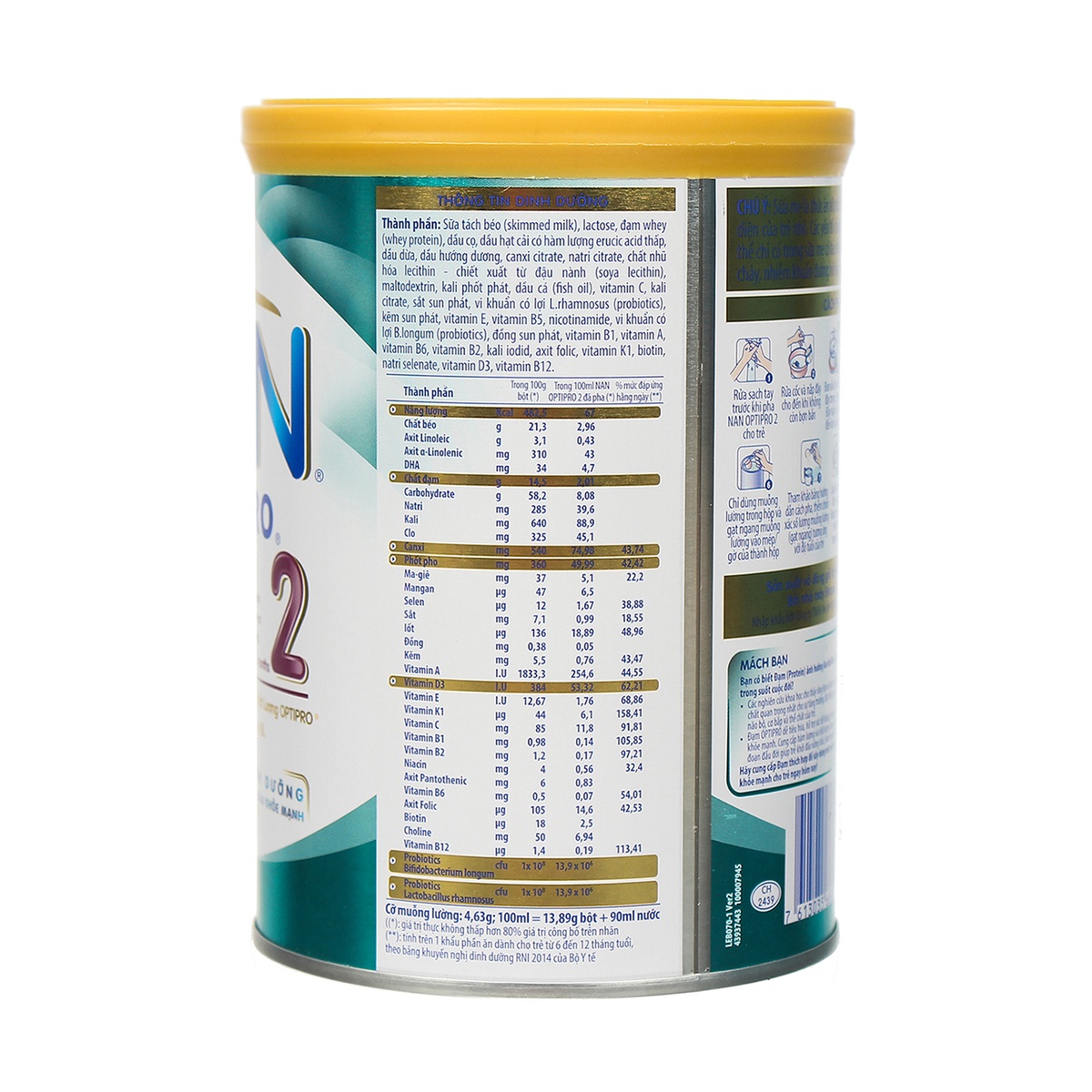 Sữa Nan Optipro 2 400g (6 - 12 tháng)  - mặt phải