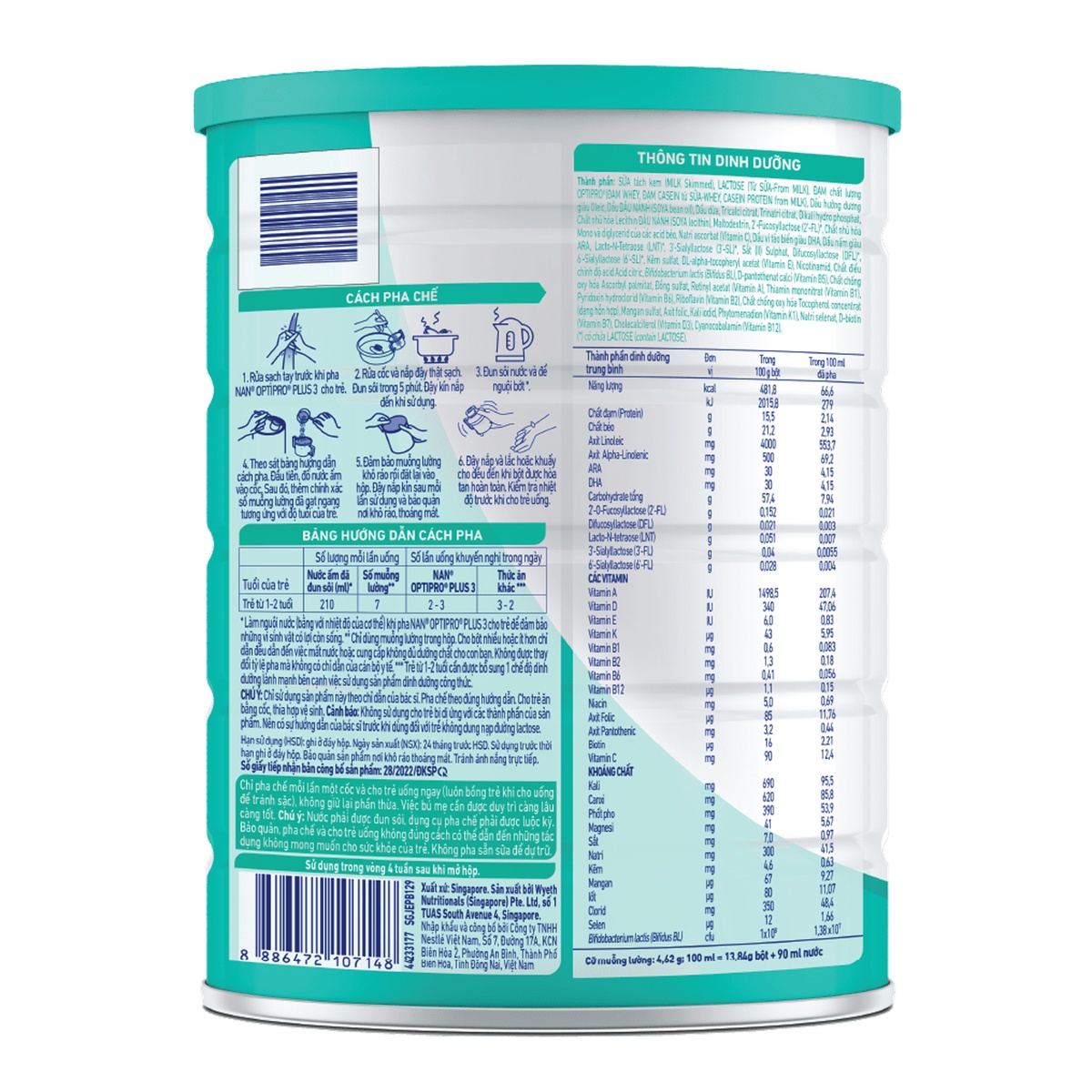 Sữa Nan Optipro Plus số 3 5HMO (cho bé 1-2 tuổi) 1.5kg - mặt trái