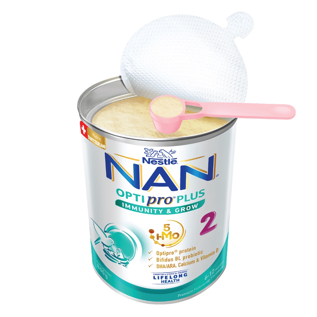 Sản phẩm dinh dưỡng công thức Nan Optipro Plus số 2 5HMO 800g cho bé 6-12 tháng tuổi - mặt sau