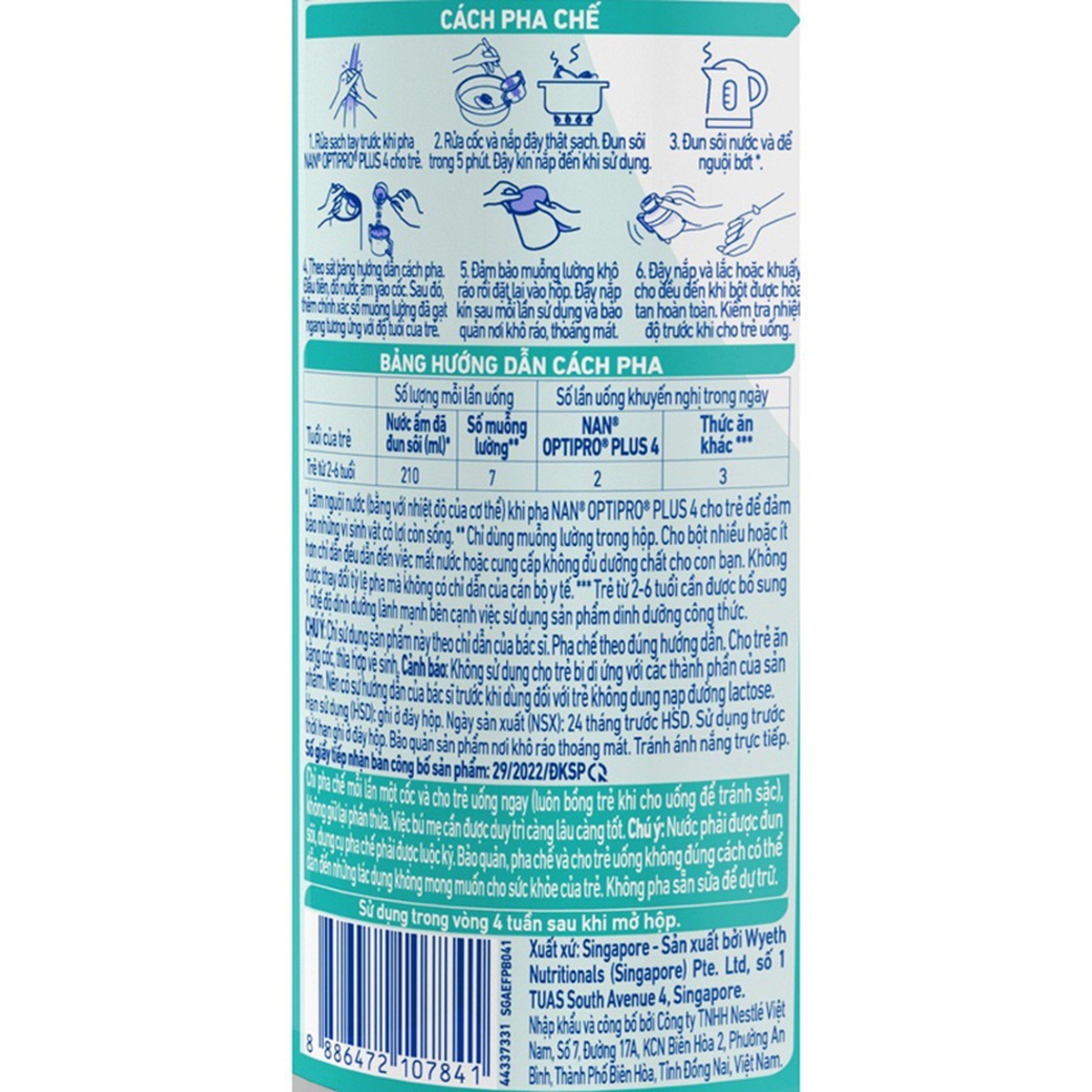 Sữa Nan Optipro Plus số 4 5HMO (cho bé 2-6 tuổi) 800g - mặt sau