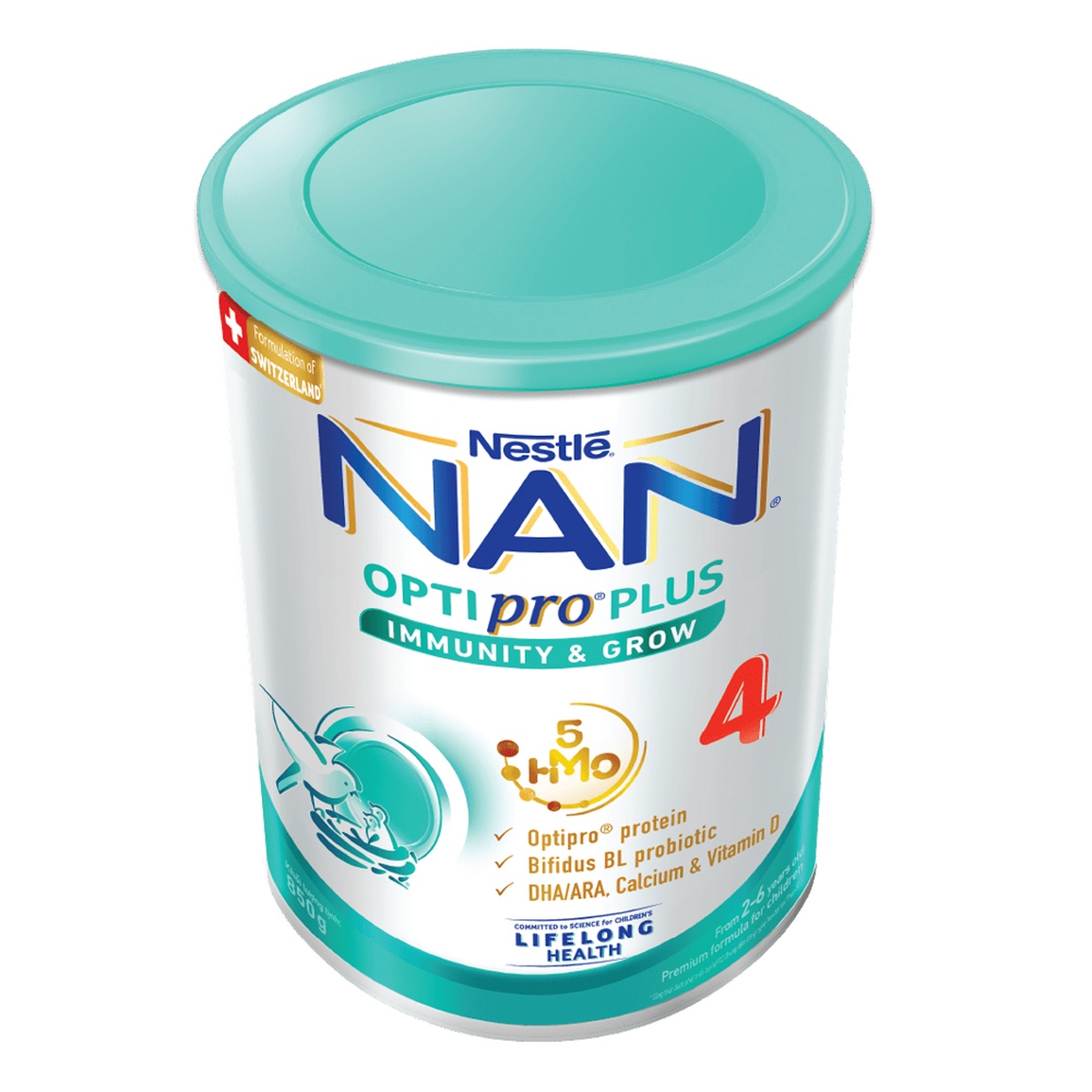 Sữa Nan Optipro Plus số 4 5HMO 850g cho bé 2-6 tuổi - mặt sau