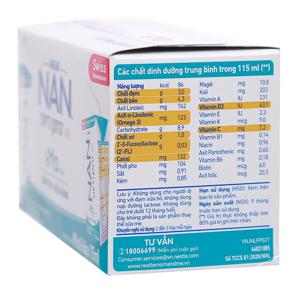 Sữa Nan Optipro Kid HMO 6x115ml cho bé từ 1 tuổi trở lên - góc nghiêng