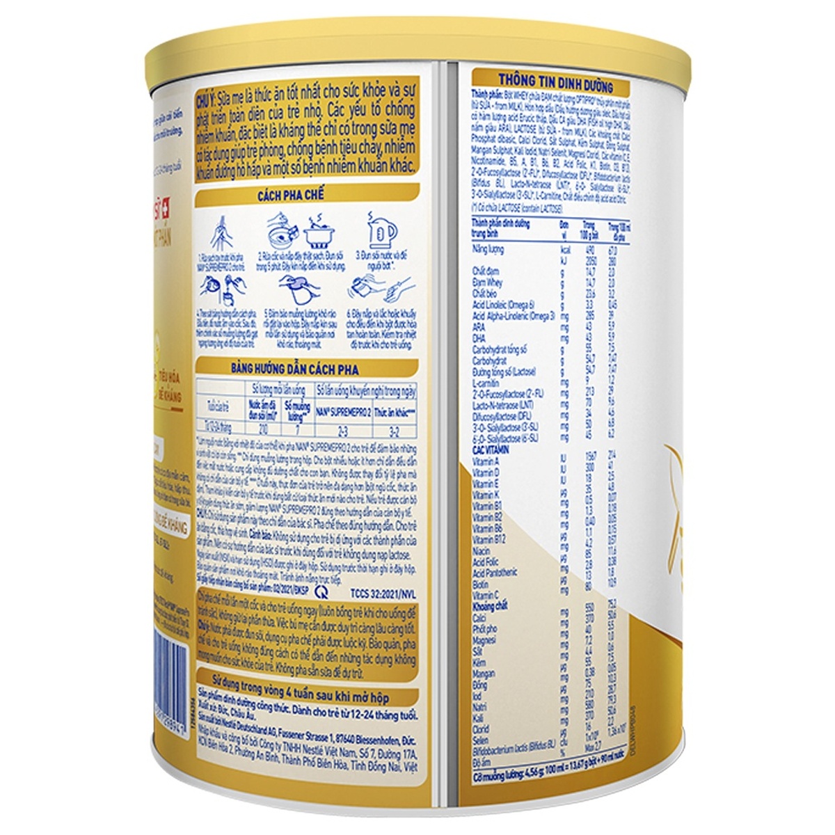 Sản phẩm dinh dưỡng công thức Nan Supreme Pro 2 800g  - mặt phải