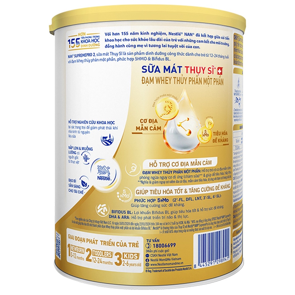 Sản phẩm dinh dưỡng công thức Nan Supreme Pro 2 800g  - mặt sau