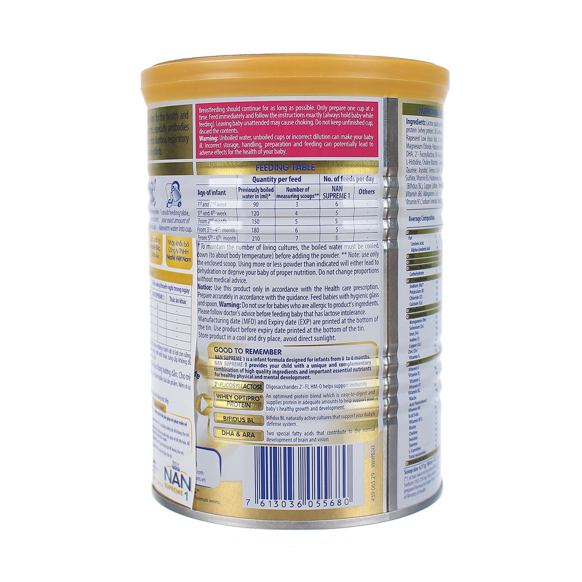 Sữa Nan Supreme số 1 400g (0-6 tháng) - mặt sau