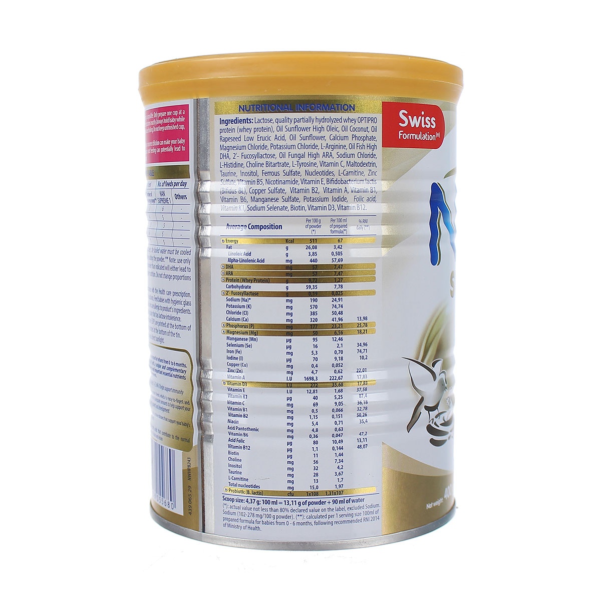 Sữa Nan Supreme số 1 400g (0-6 tháng) - mặt trái