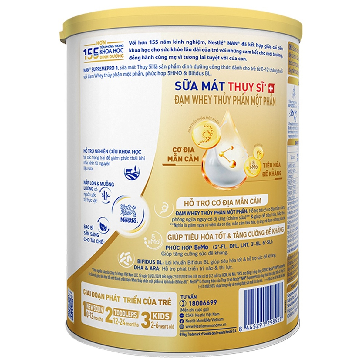 Sữa Nan Supreme Pro số 1 5-HMO (cho bé 0-12 tháng) 800g - mặt phải
