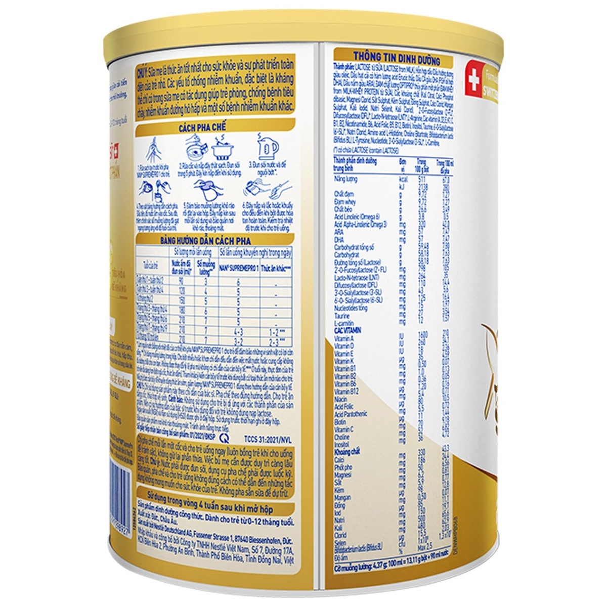 Sữa Nan Supreme Pro số 1 5-HMO (cho bé 0-12 tháng) 800g - mặt sau