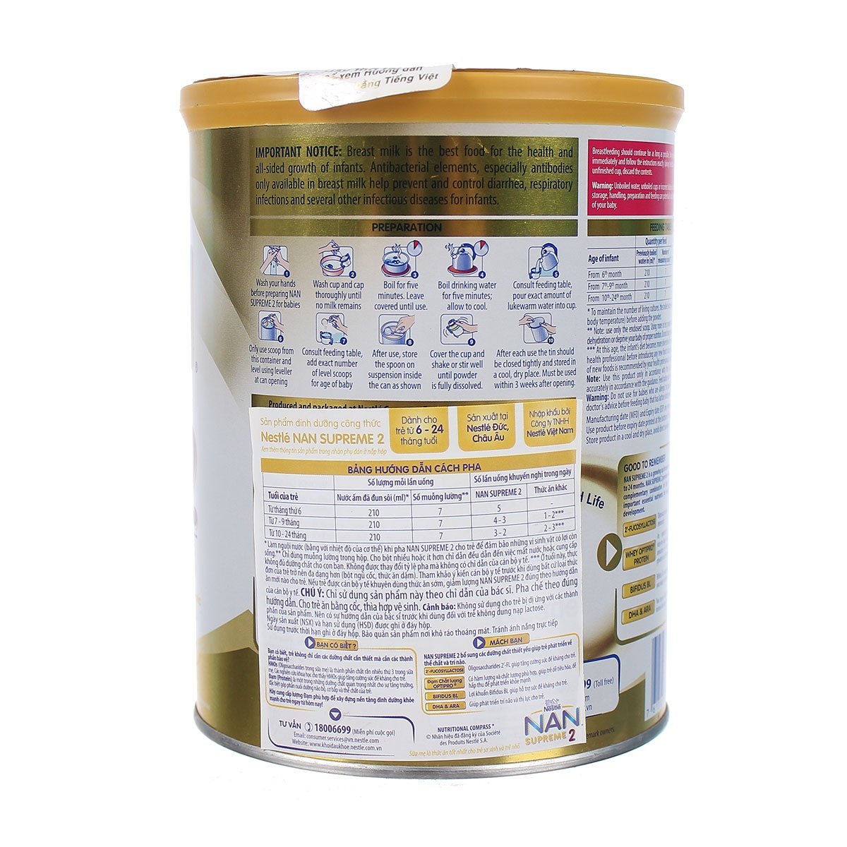 Sữa Nan Supreme số 2 800g (6 - 24 tháng) - mặt phải