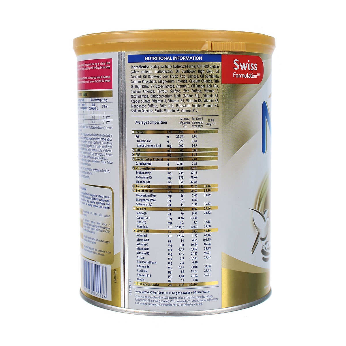 Sữa Nan Supreme số 2 800g (6 - 24 tháng) - mặt trái