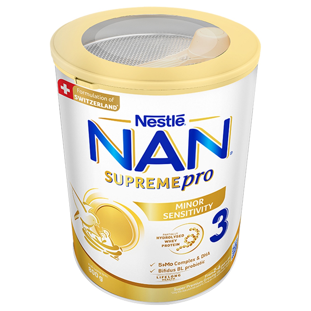 Sản phẩm dinh dưỡng công thức Nan Supreme Pro 3 800g cho bé 2-6 tuổi - mặt trái