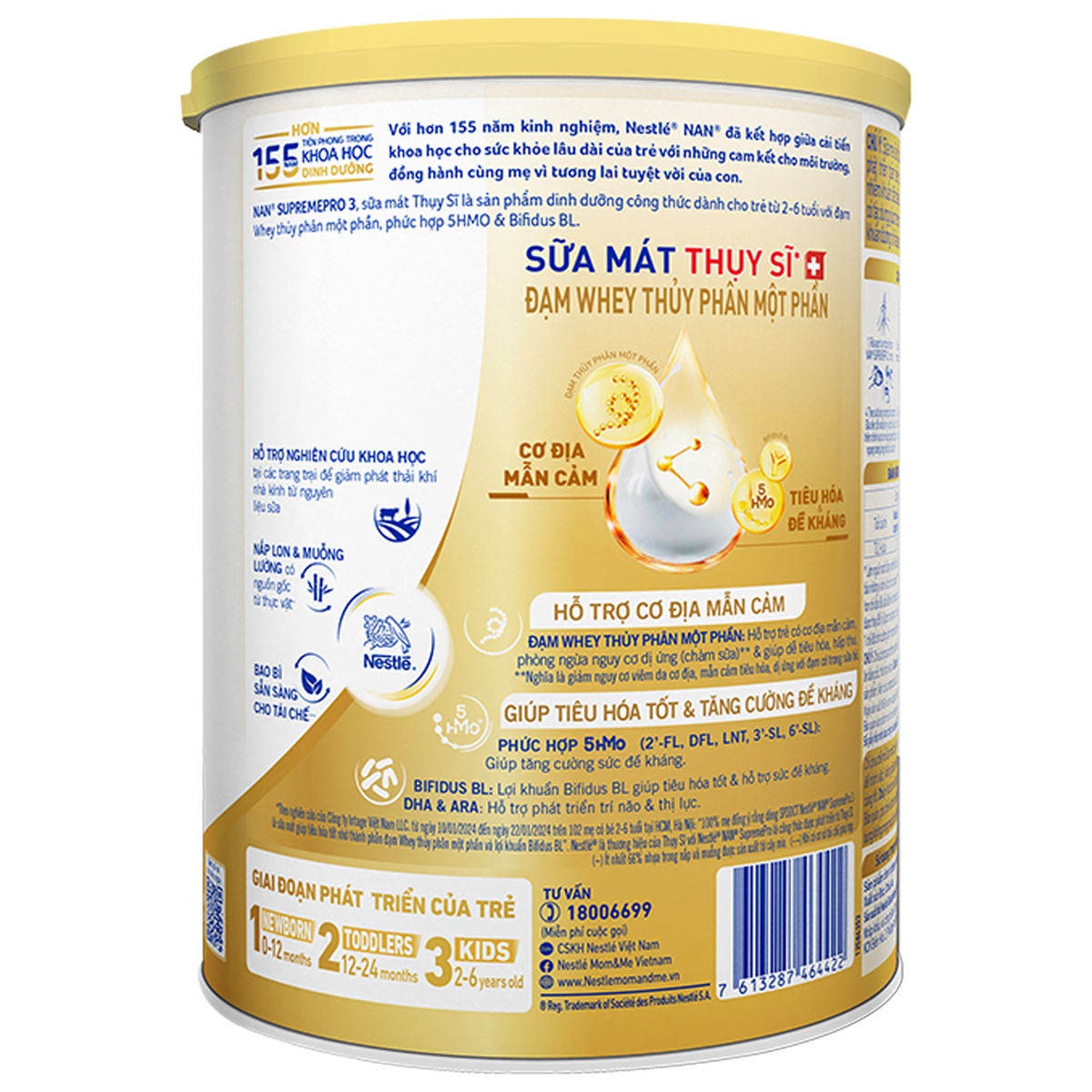 Sản phẩm dinh dưỡng công thức Nan Supreme Pro 3 800g cho bé 2-6 tuổi - mặt phải