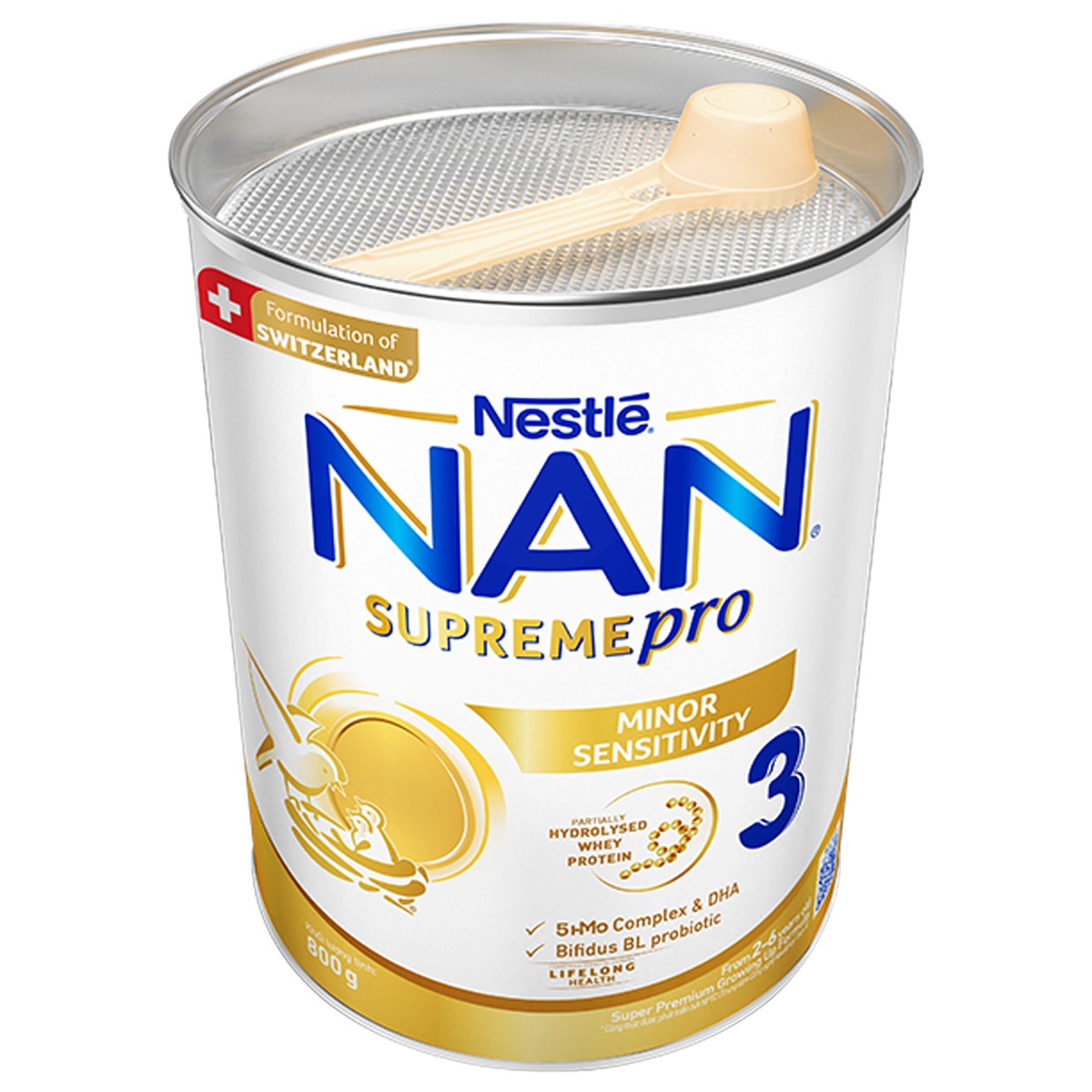Sản phẩm dinh dưỡng công thức Nan Supreme Pro 3 800g cho bé 2-6 tuổi - góc nghiêng