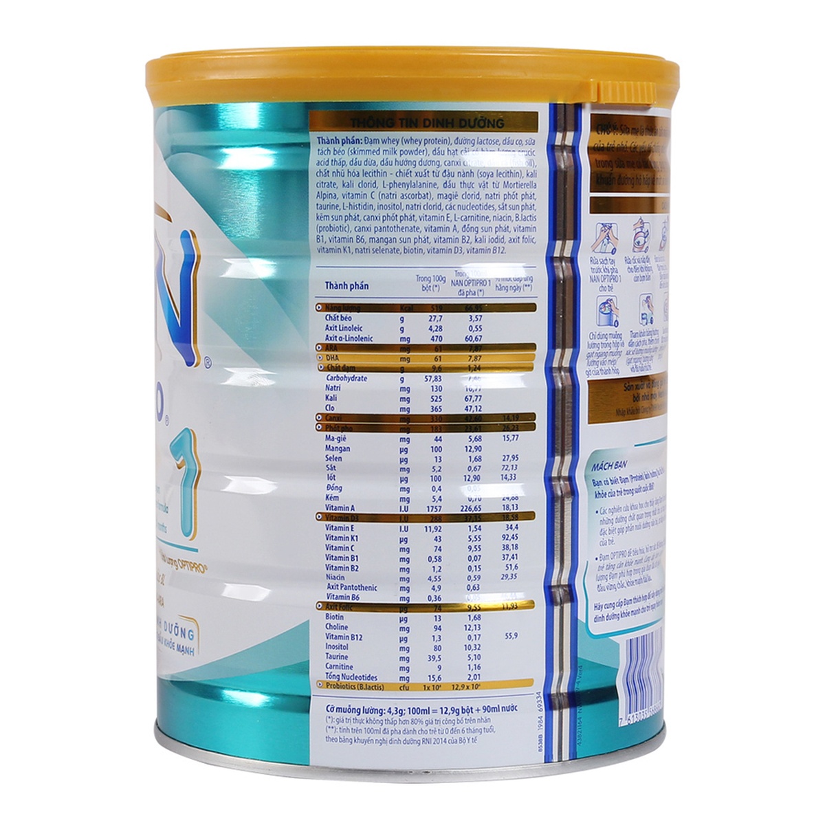 Sữa Nan Optipro 1 800g (0 - 6 tháng) - mặt phải