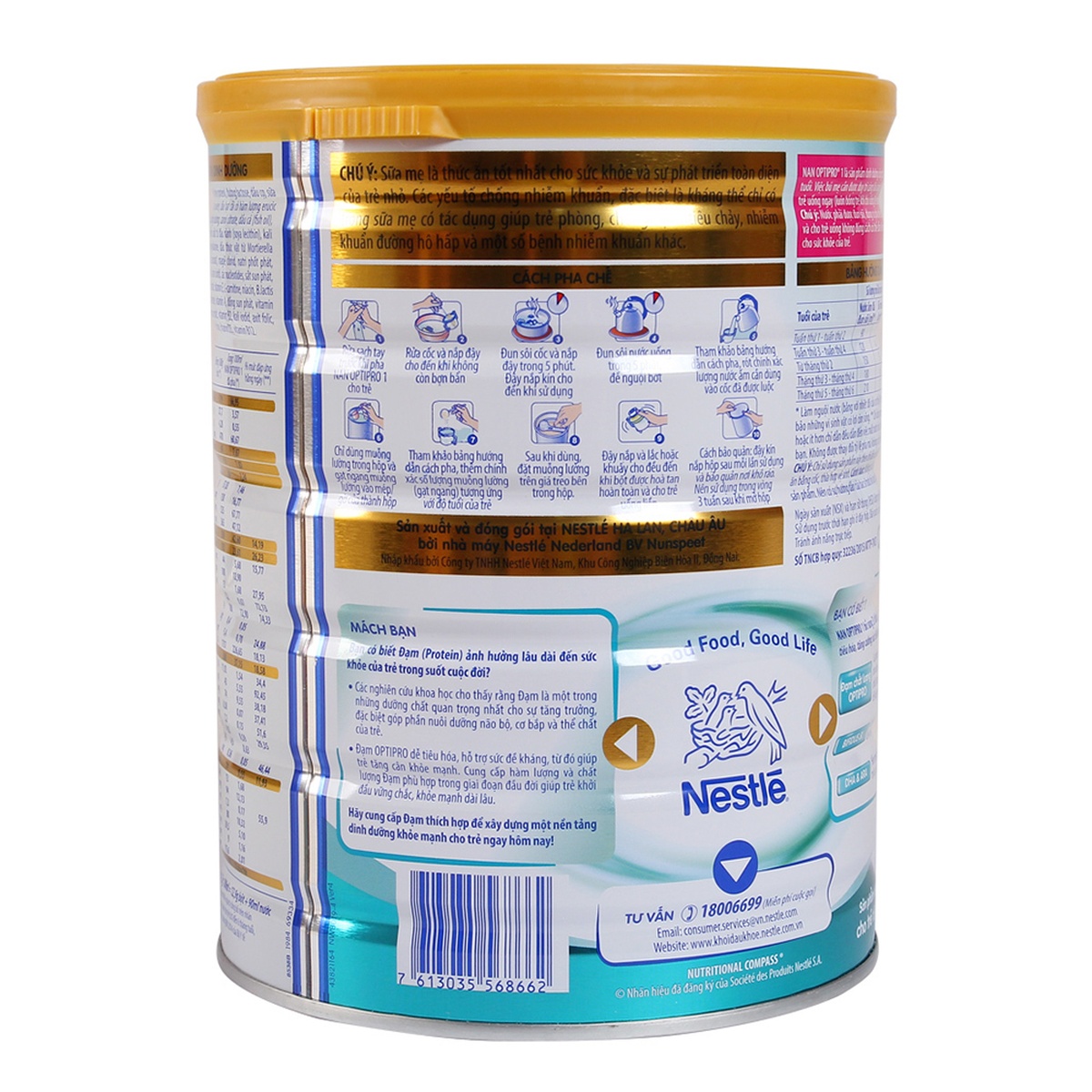Sữa Nan Optipro 1 800g (0 - 6 tháng) - mặt sau