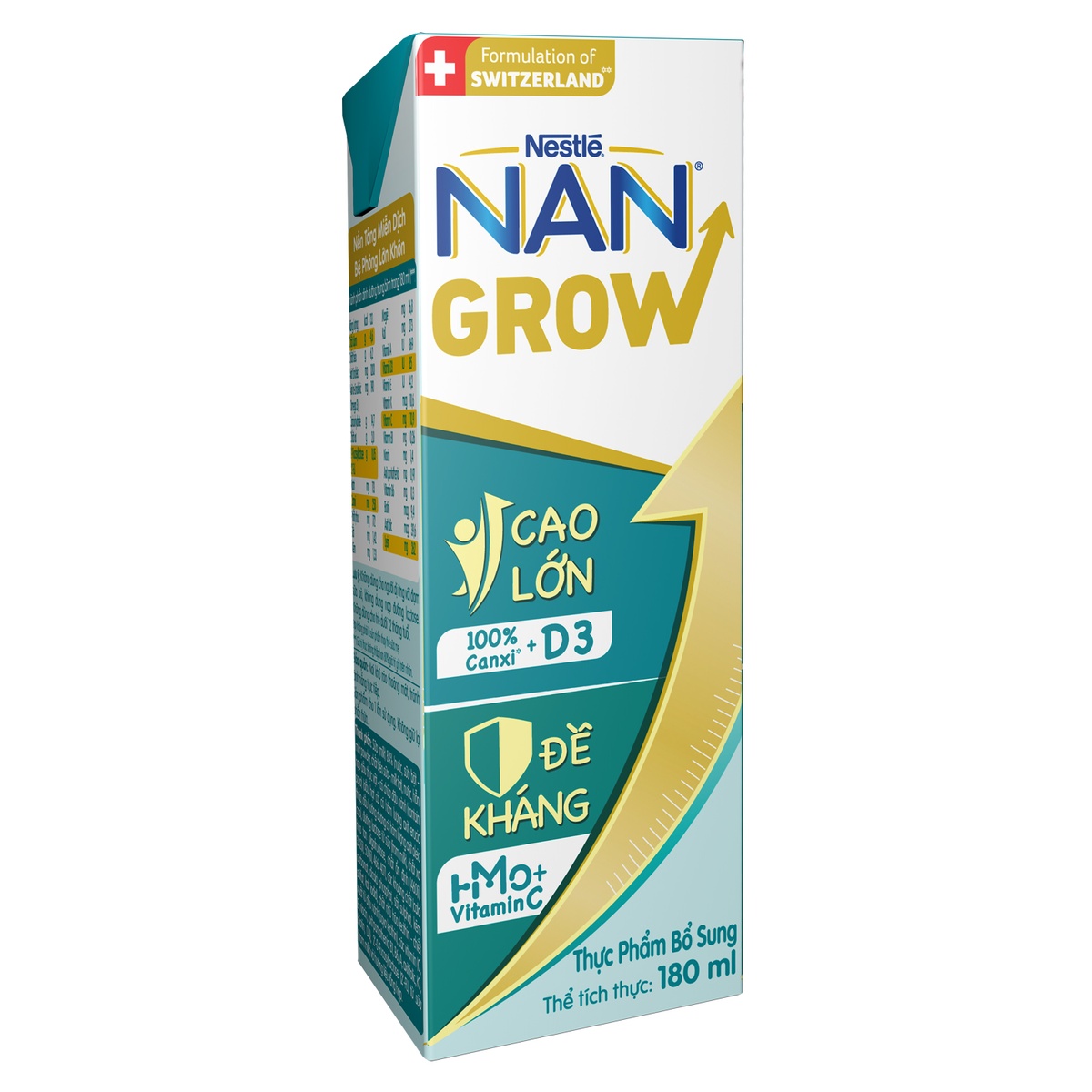 Sữa pha sẵn Nan Grow 180ml lốc 4 hộp (cho trẻ từ 12 tháng) - mặt sau