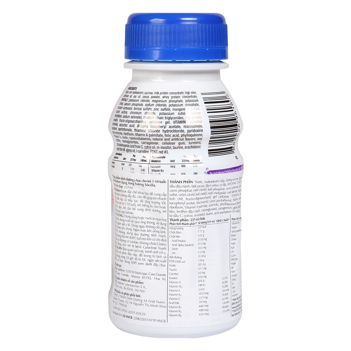 Sữa nước PediaSure BA 1+ hương Socola 237ml cho bé từ 1 - 10 tuổi - mặt trái