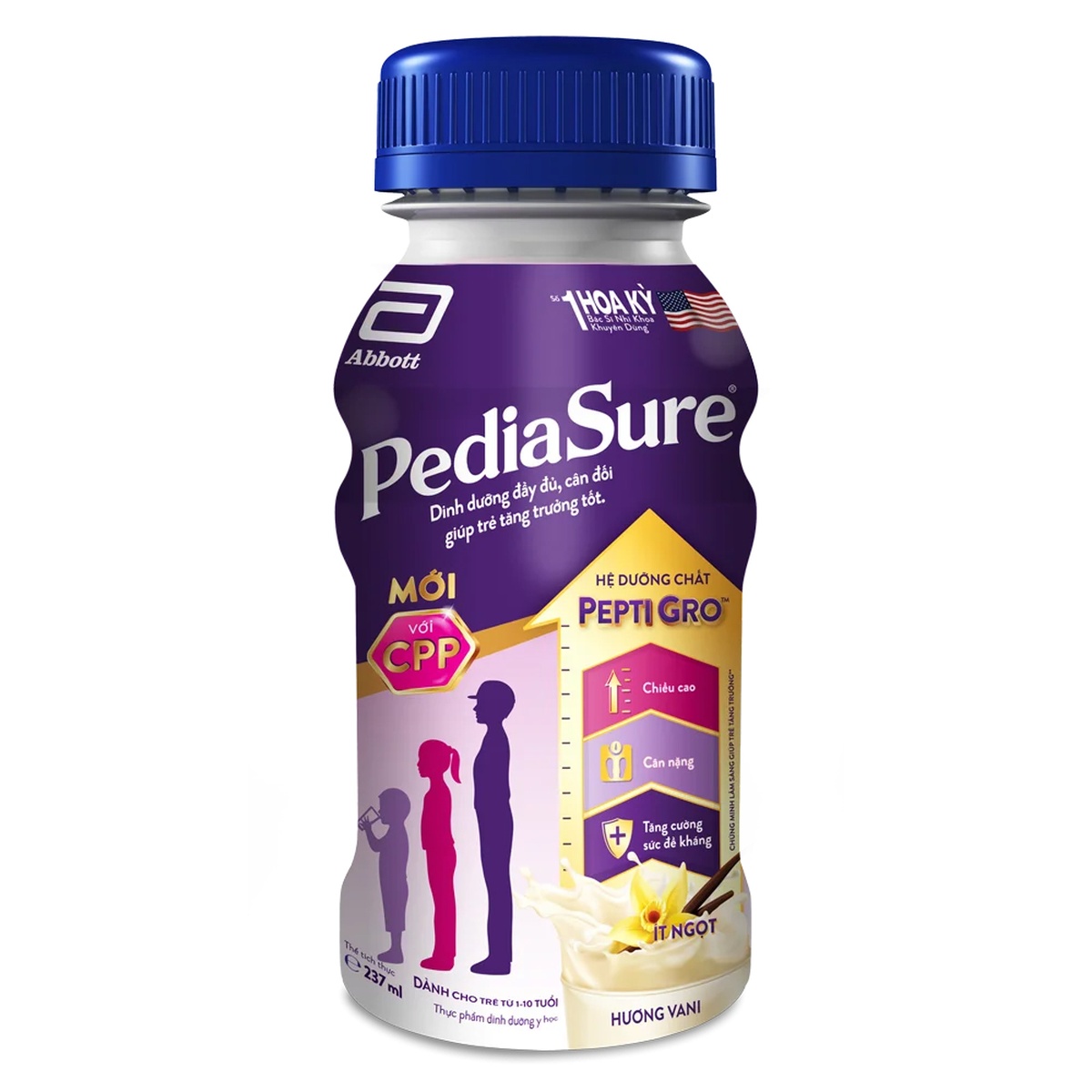 Sữa nước PediaSure BA 1+ hương Vani 237ml cho bé từ 1-10 tuổi - mặt trái
