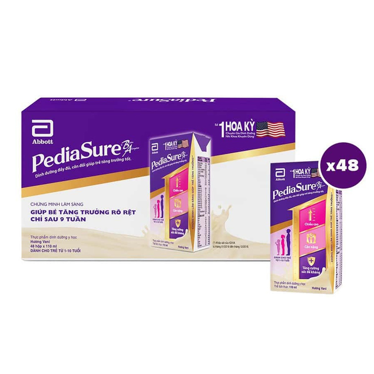 Sữa nước Pediasure hương vani 4x110ml (Thùng 12 lốc) - mặt trái