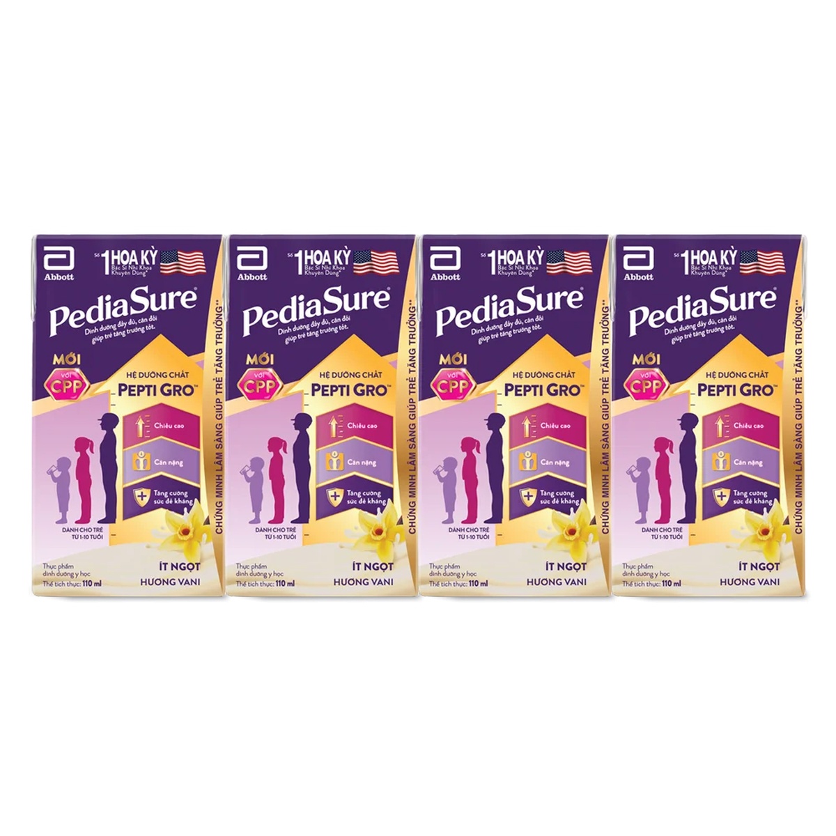 Sữa Pediasure nước 110mlx4 hương vani cho trẻ từ 1-10 tuổi - mặt trái