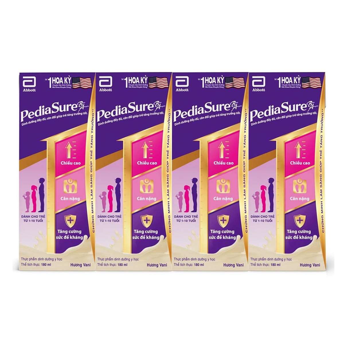 Sữa nước Pediasure hương vani 4x180ml cho bé từ 1-10 tuổi - góc nghiêng