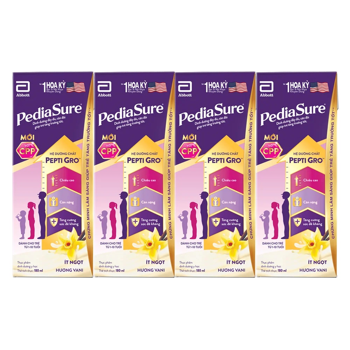 Sữa nước Pediasure hương vani 4x180ml cho bé từ 1-10 tuổi - mặt trái