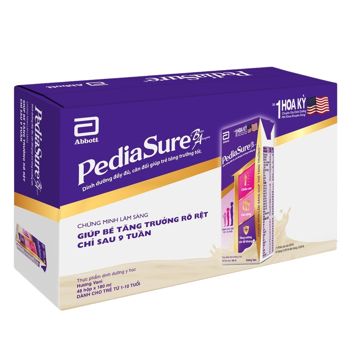 Sữa nước Pediasure hương vani 4x180ml (Thùng 12 lốc) - mặt trái