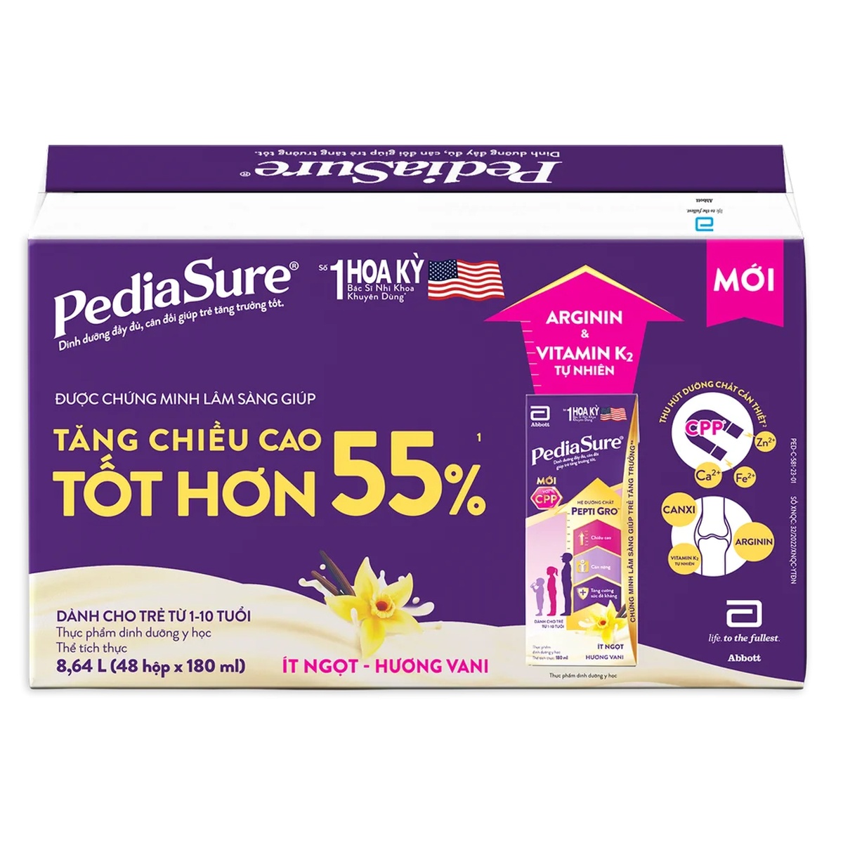 Sữa nước Pediasure hương vani 4x180ml (Thùng 12 lốc) - mặt phải