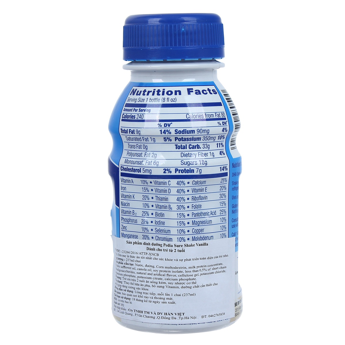 Sữa nước Pediasure vanilla 237ml cho bé trên 2 tuổi - mặt sau