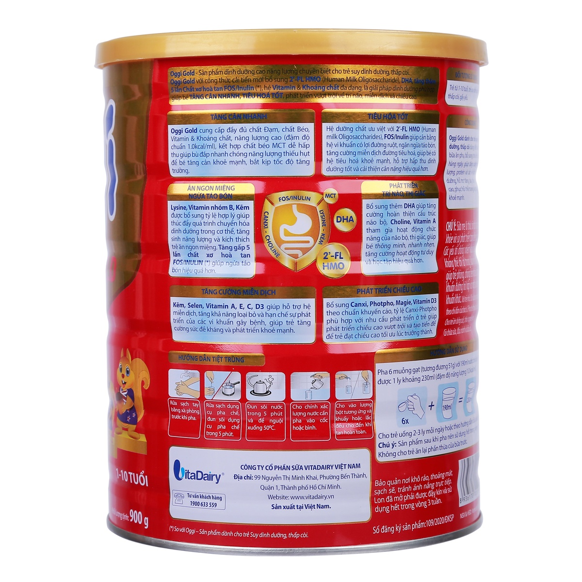 Sữa Oggi Gold 1+ 900g cho bé từ 1-10 tuổi - mặt trái