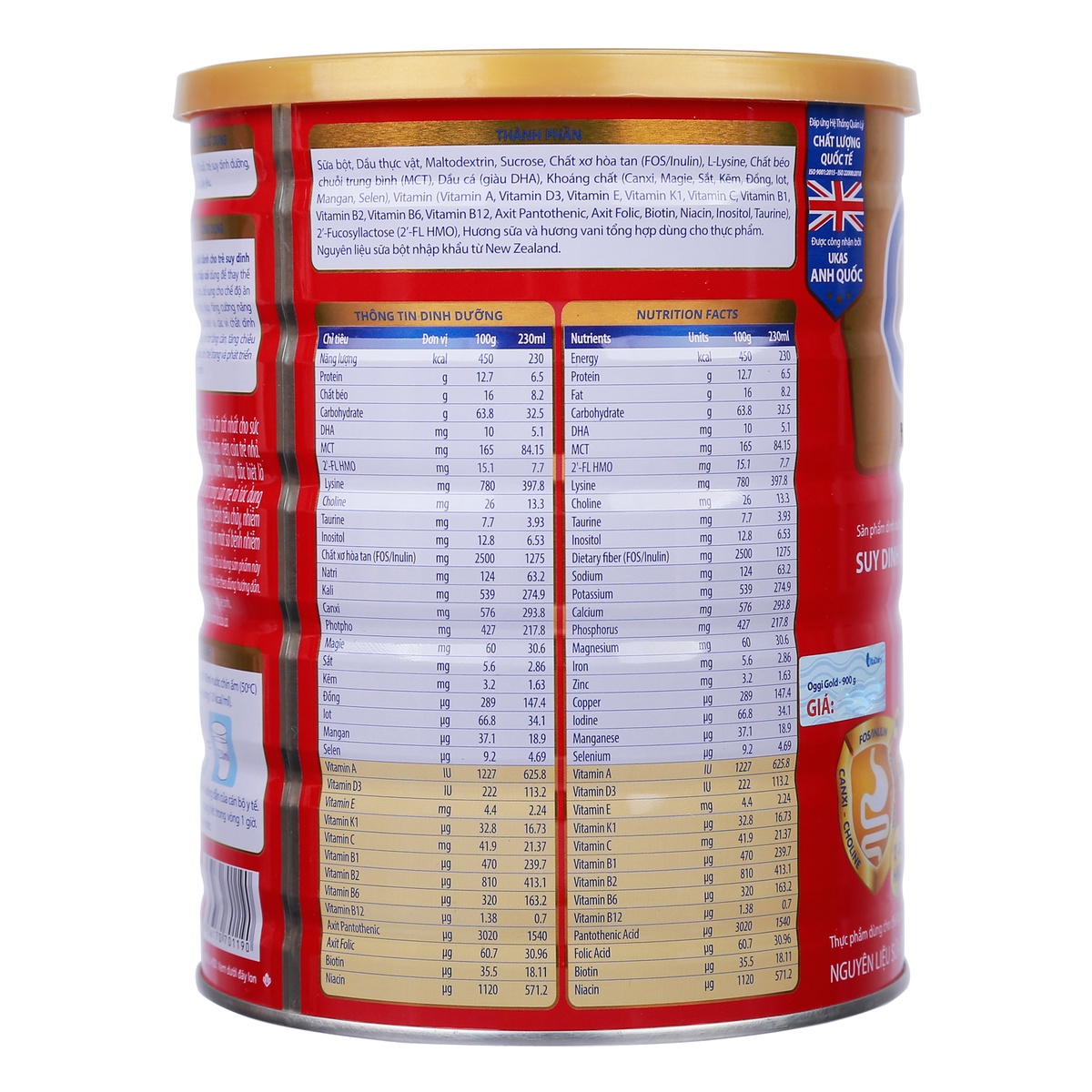 Sữa Oggi Gold 1+ 900g cho bé từ 1-10 tuổi - mặt phải