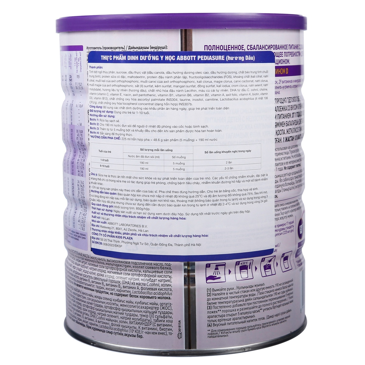Sữa Pediasure Nga vị dâu (850g) - mặt sau