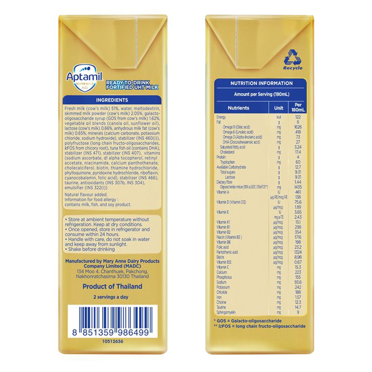 Sữa pha sẵn Aptamil Super Gold Kid 3x180ml - mặt sau