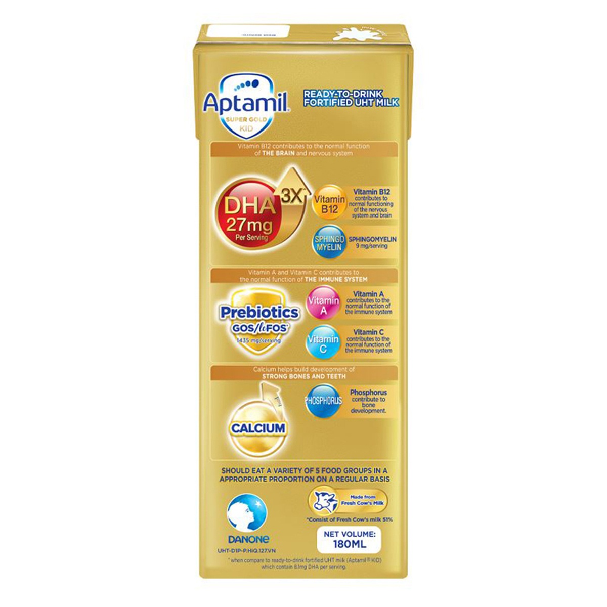 Sữa pha sẵn Aptamil Super Gold Kid 3x180ml - mặt phải