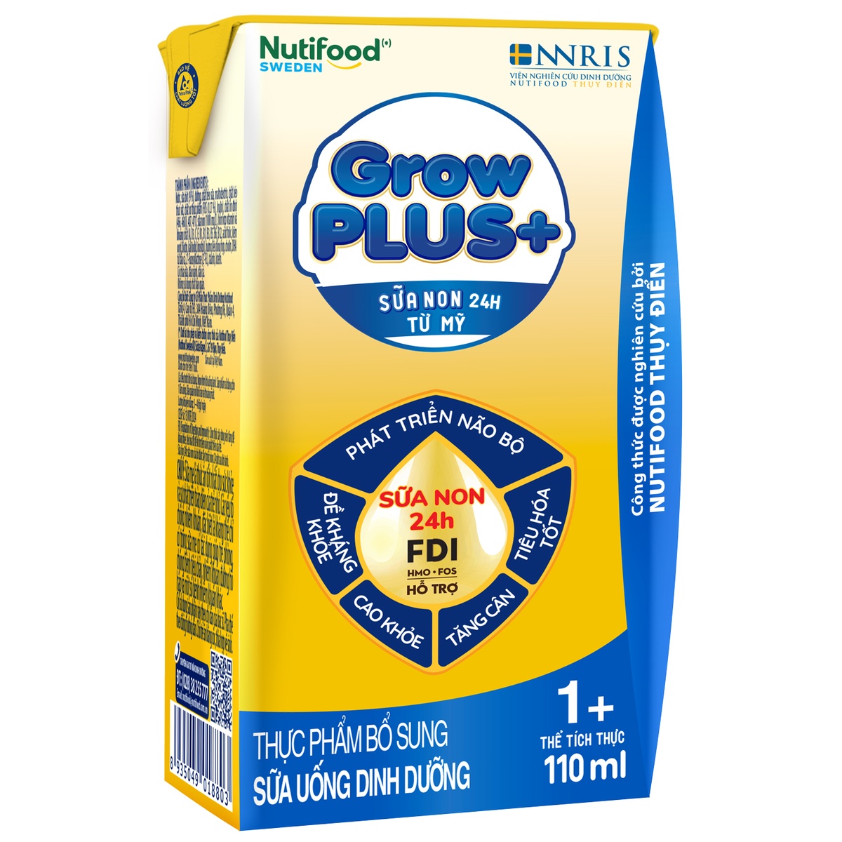 Sữa pha sẳn Nutifood GrowPlus+ Vàng 4*110ml - góc nghiêng