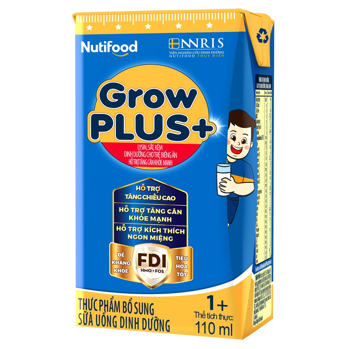 Sữa pha sẳn Nutifood GrowPlus+ Xanh 4*110ml - mặt phải