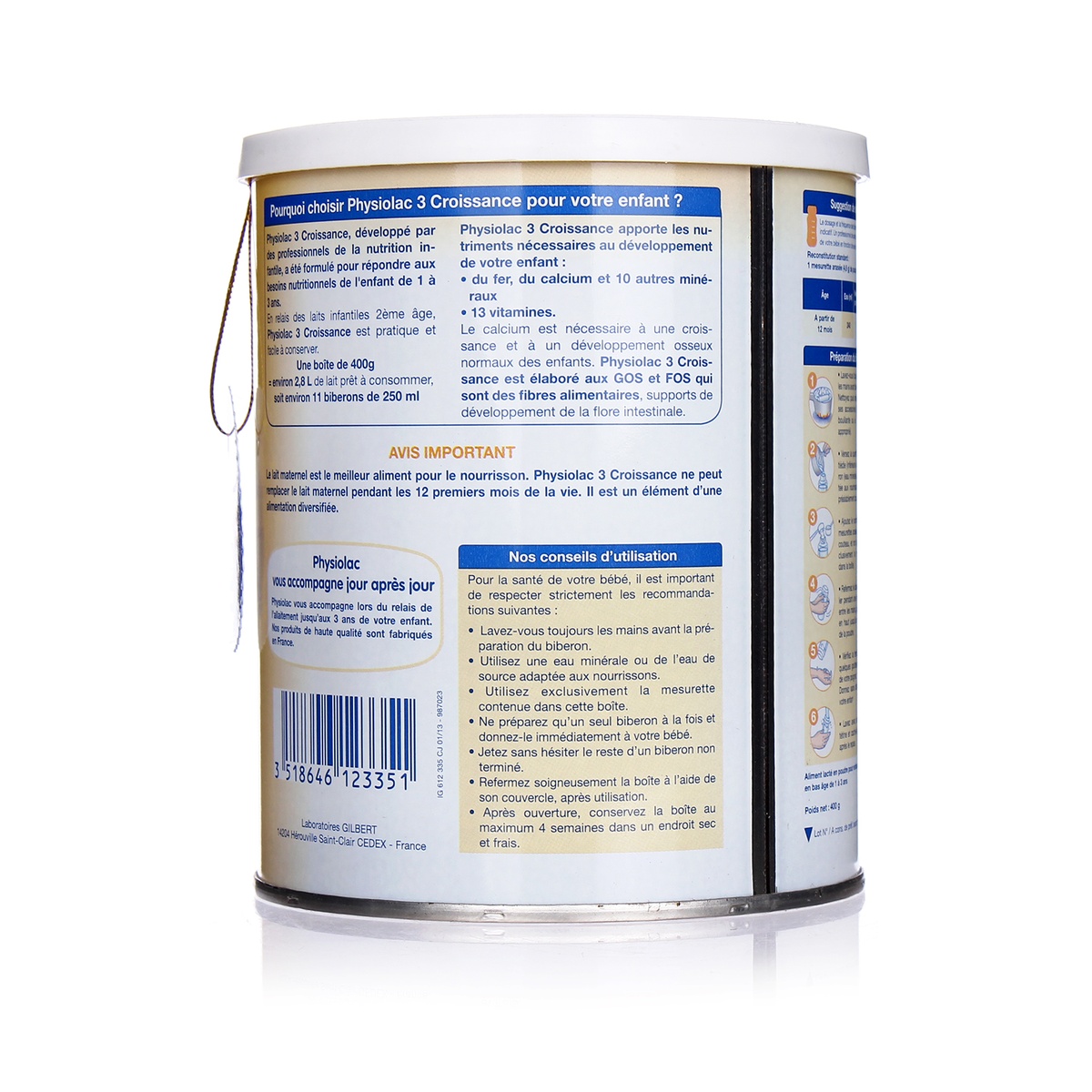 Sữa Physiolac số 3 400g (1 - 3 tuổi) - mặt sau