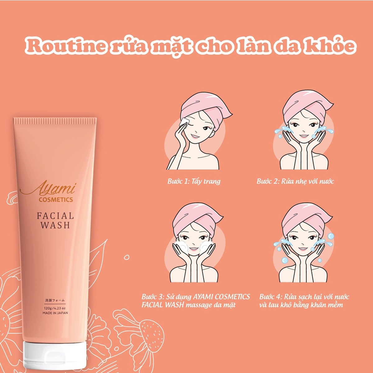 Sữa rửa mặt Ayami Cosmetics Facial Wash dưỡng trắng mờ nám cho da nhạy cảm (120g) - mặt phải
