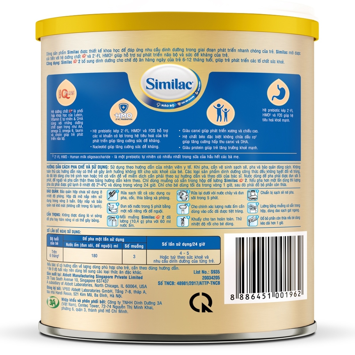 Sữa Similac IQ HMO Gold Lable số 2 400g  - mặt trái