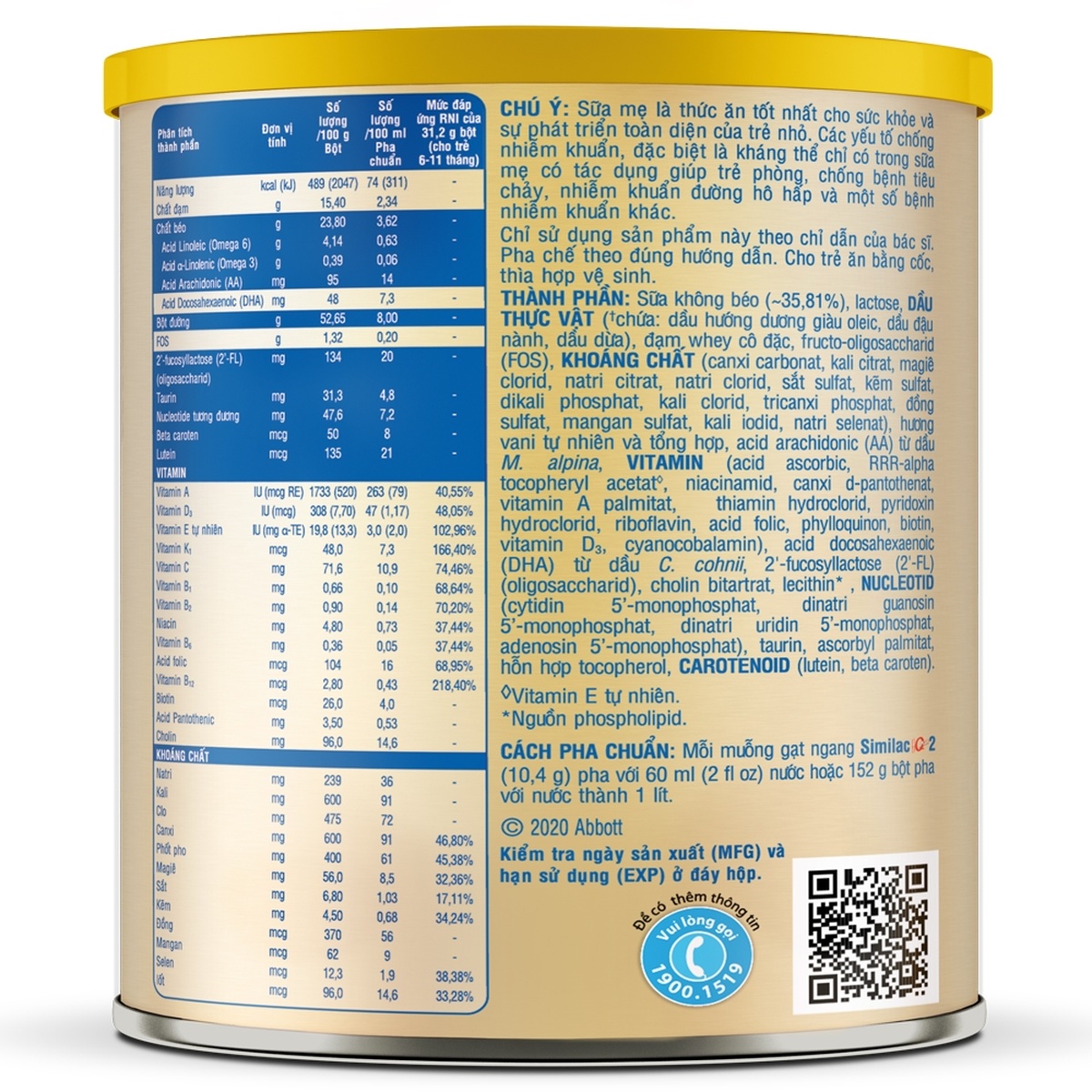 Sữa Similac IQ HMO Gold Lable số 2 400g  - mặt phải