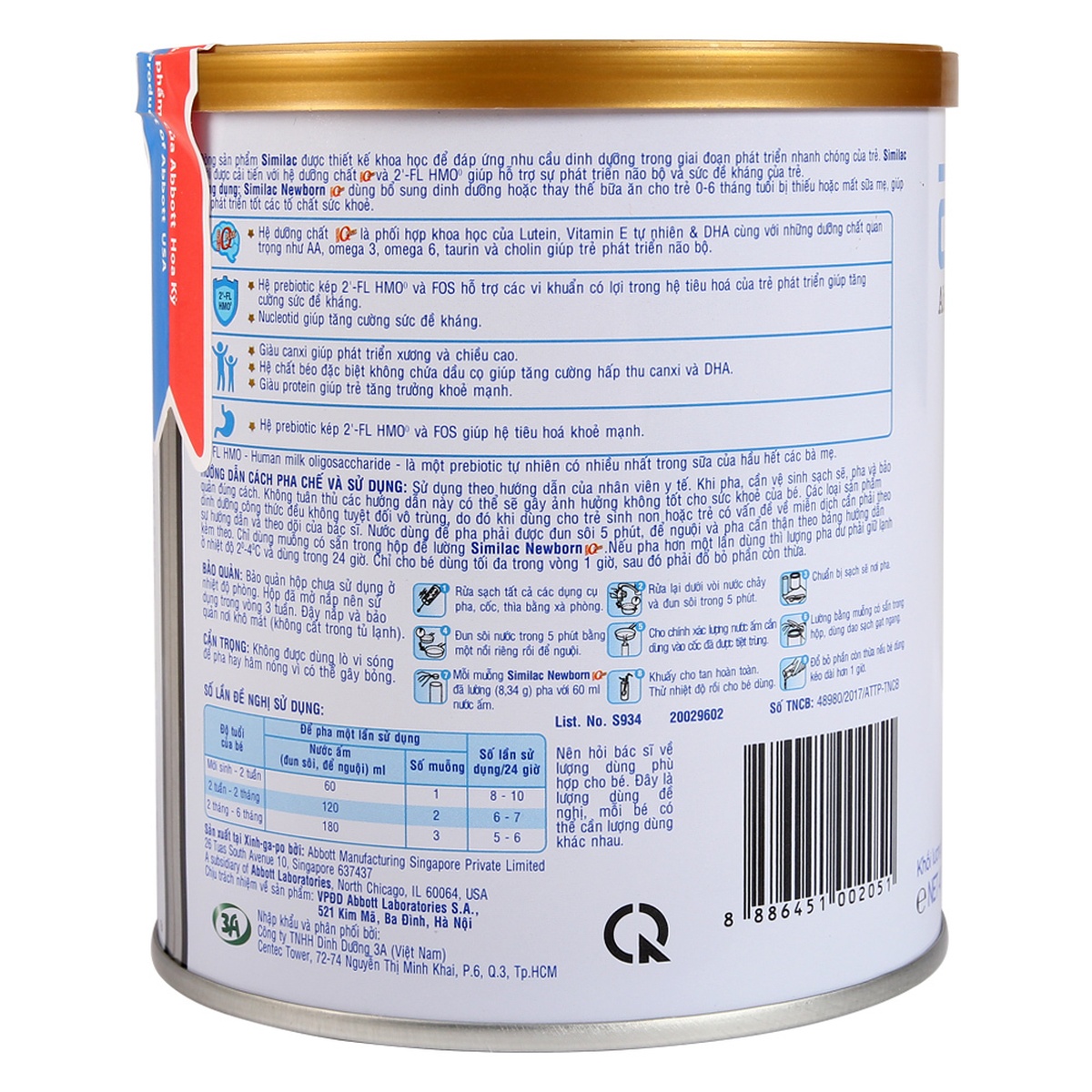 Sữa Similac số 1 Newborn 400g (0 - 6 tháng) - mặt sau
