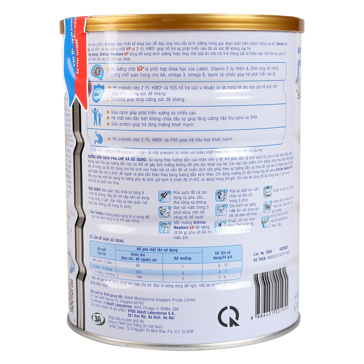 Sữa Similac số 1 Newborn HMO 900g (0 - 6 tháng) - mặt sau