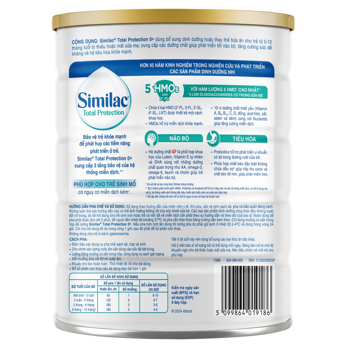 Sản phẩm dinh dưỡng công thức Similac Total Protection 0+ 800g - mặt trái