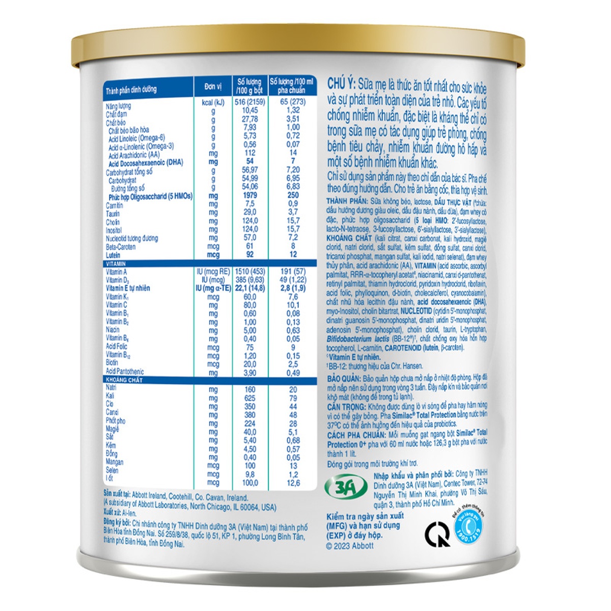 Sản phẩm dinh dưỡng công thức Similac Total Protection 0+ 400g/380g (cho bé 0-12 tháng tuổi) - mặt phải
