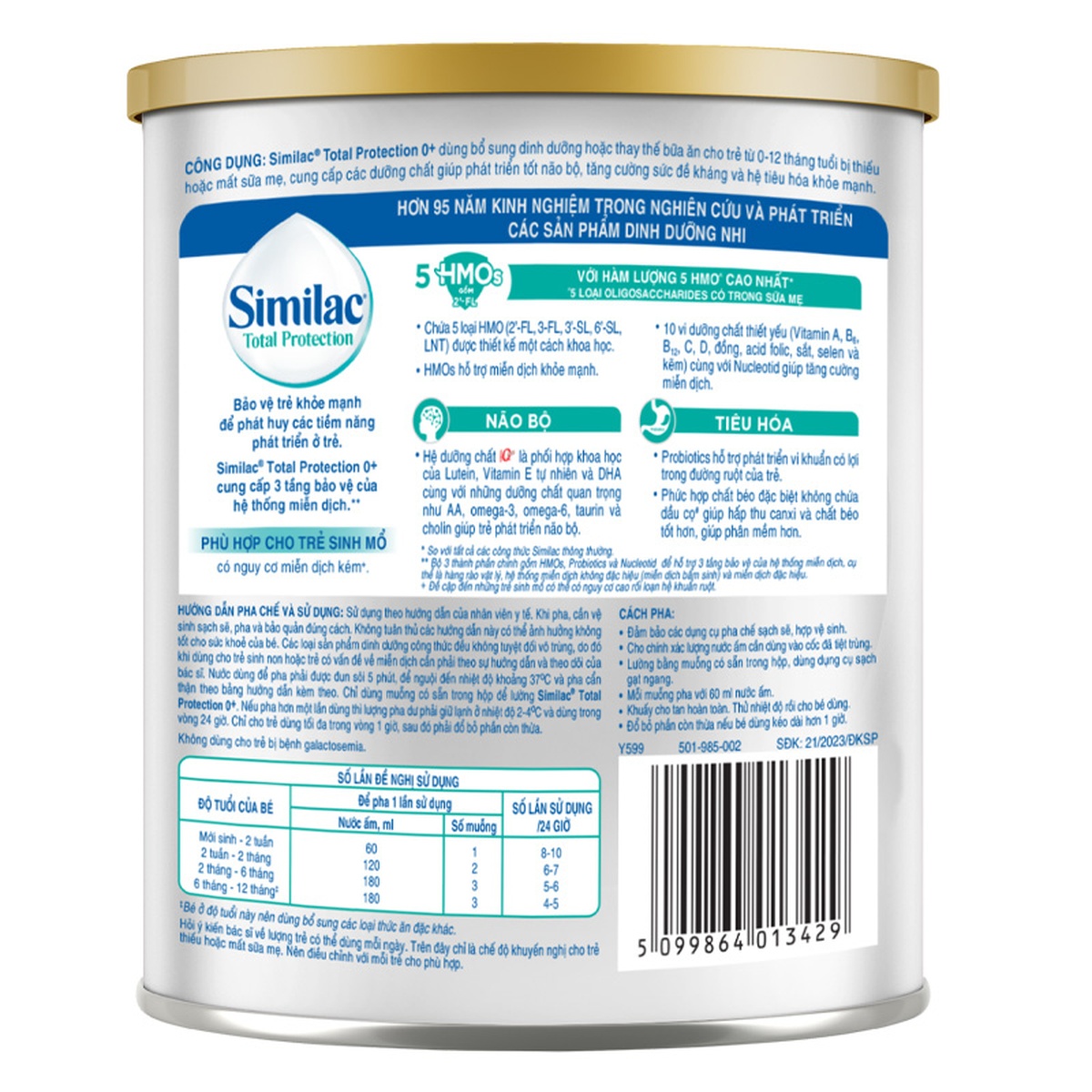 Sản phẩm dinh dưỡng công thức Similac Total Protection 0+ 400g/380g (cho bé 0-12 tháng tuổi) - mặt sau