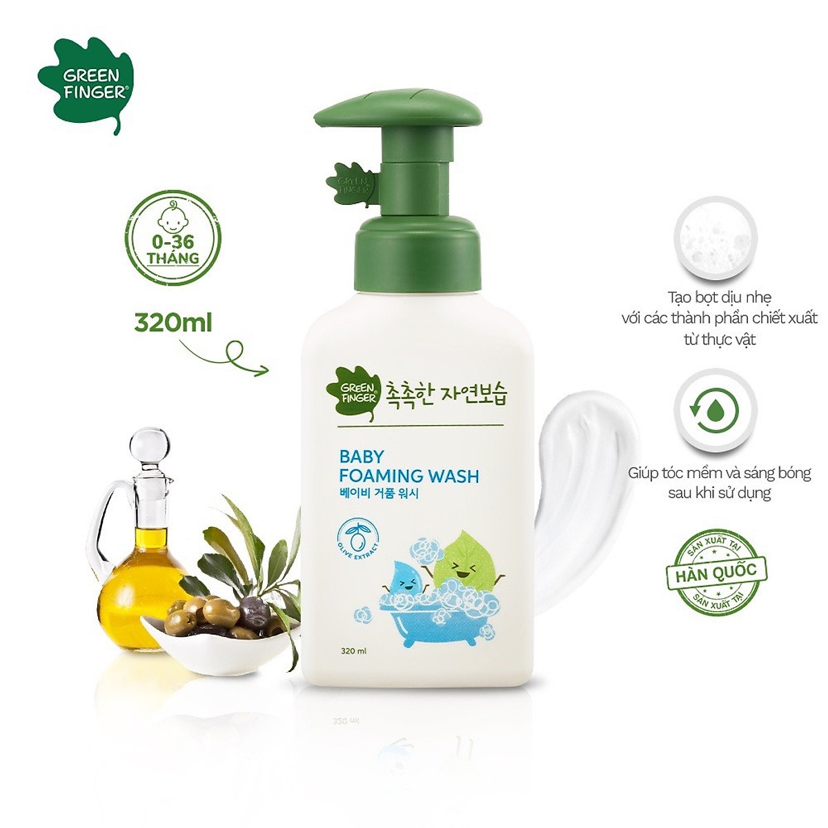 Sữa tắm cho bé Greenfinger 320ml (tạo bọt) - mặt phải