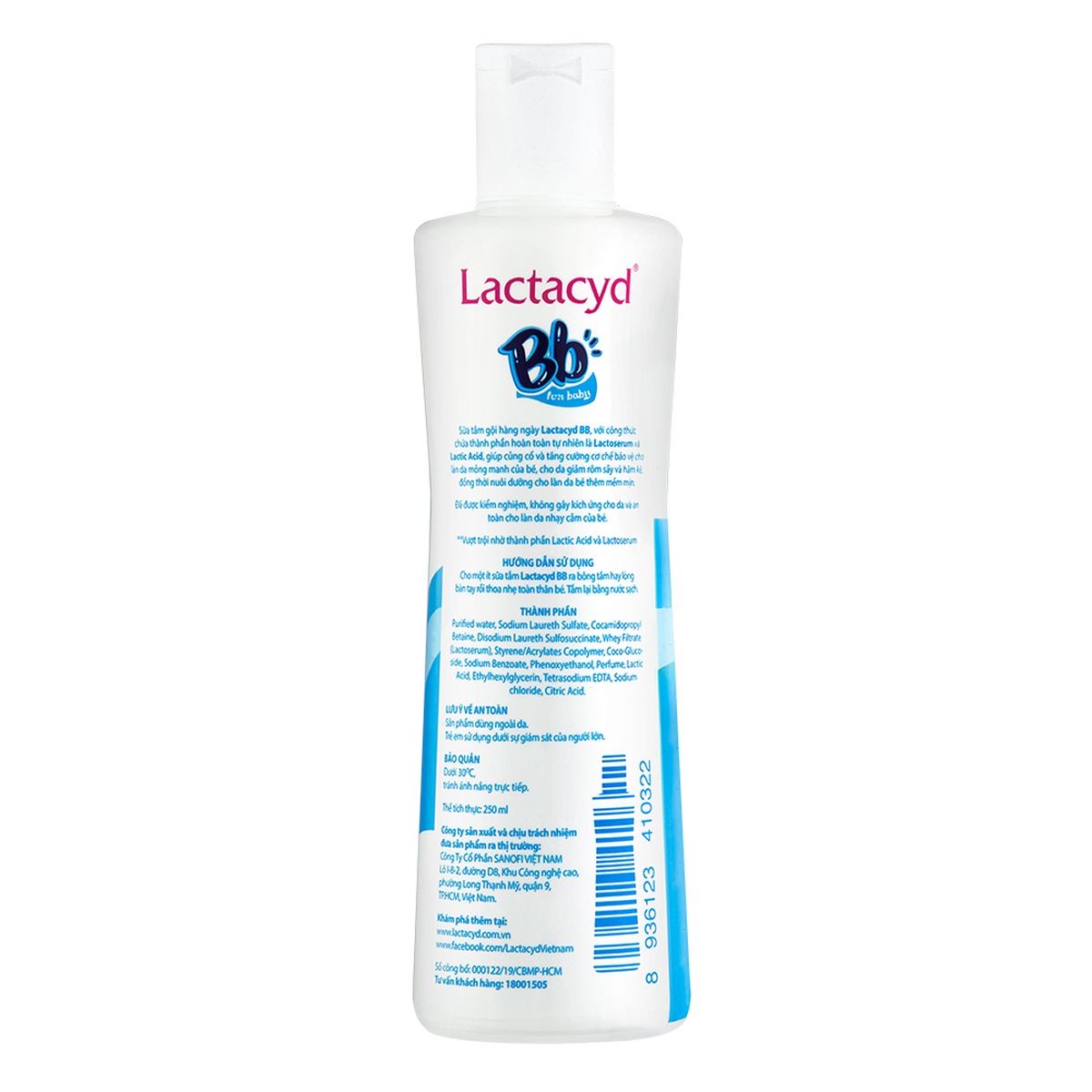 Sữa tắm Lactacyd BB 250ml cho bé - mặt sau