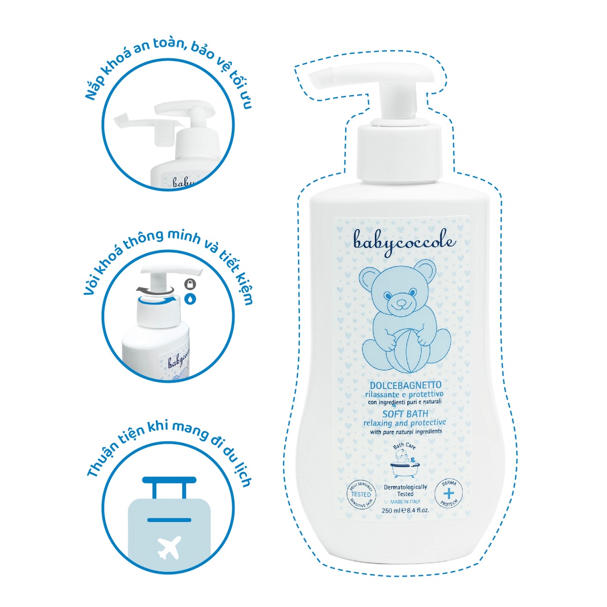 Sữa tắm dưỡng ẩm cho bé Babycoccole chiết xuất hoa sen 250ml 0M+ - mặt trái